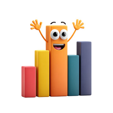 3D bar chart isolated on Transparent Background