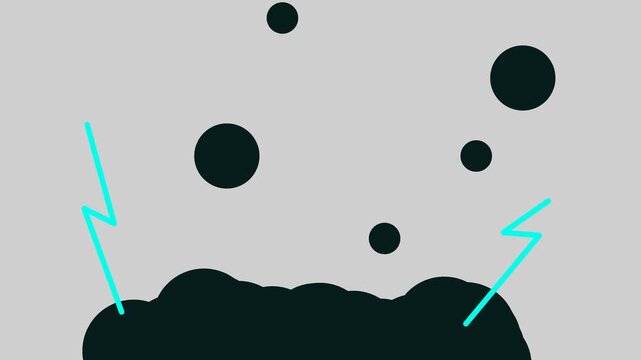 Balls fall onto a shifting thundercloud, bouncing off and flying away. Meanwhile, the cloud sparkles with lightning and thunderstorm flashes.