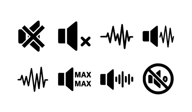 Bold speaker volume glyph icon set mute silent and sound level vector collection