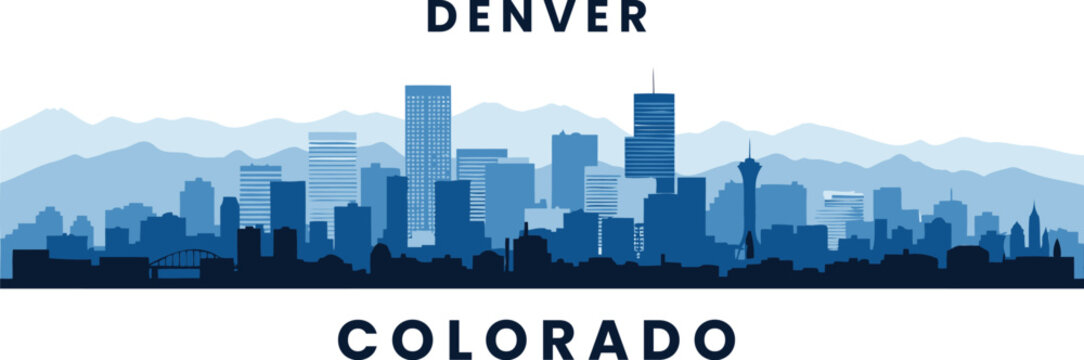 Denver skyline silhouette with iconic Rocky Mountain backdrop.