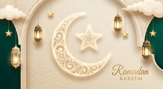 Elegant Crescent Moon Lantern Ramadan Kareem Background