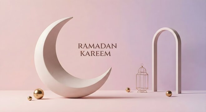 Minimal Luxury Crescent Moon Ramadan Kareem Still Life Background