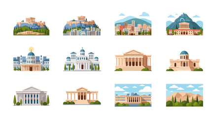 Collection of diverse architectural styles from ancient to modern buildings