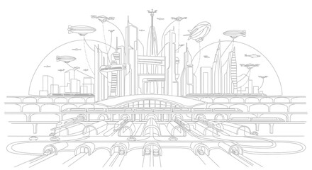 Obraz premium futuristic cityscape with flying cars and skyscrapers