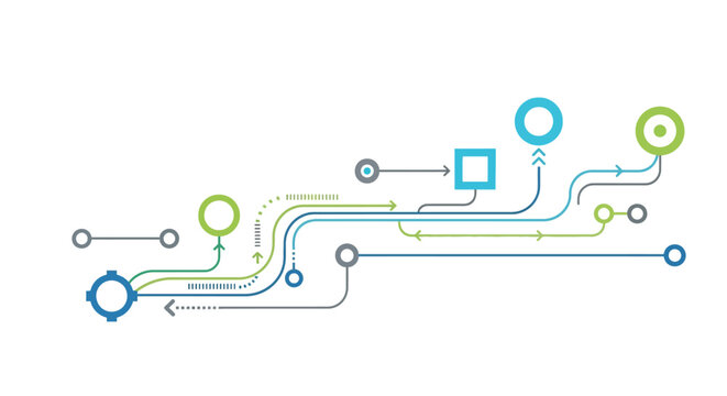 Abstract Data Flow Network Circuit Diagram on Isolated White Background