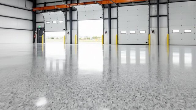 Seamless Polished Epoxy Resin Flooring Inside Industrial Warehouse