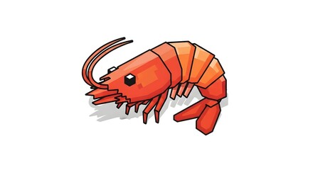 Cute pixel art style shrimp illustration with shadow effect