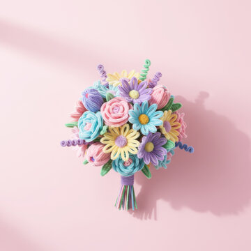 Valentine&rsquo;s Day Handmade Pipe Cleaner Flower Bouquet with Kraft Paper Wrap