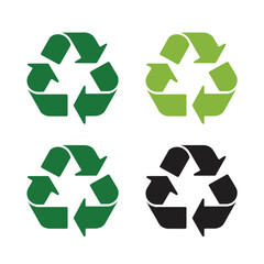 Fototapeta premium Recycling symbols in green and black colors on white background for eco-friendly concepts