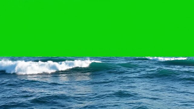 A video of a large wave crashing in the ocean with a green screen at the top of the video
