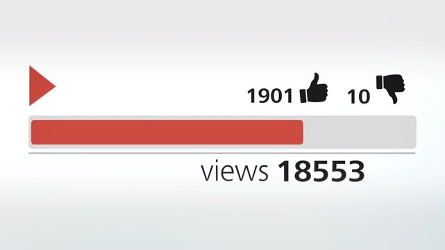 Minimalistic social media video playback visualization highlighting rising view counts, user reactions, and progress timeline, representing growth and performance of online content.