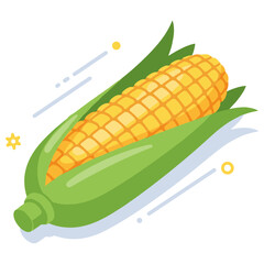 Fototapeta premium Illustration of fresh corn on the cob with green husk and yellow kernels