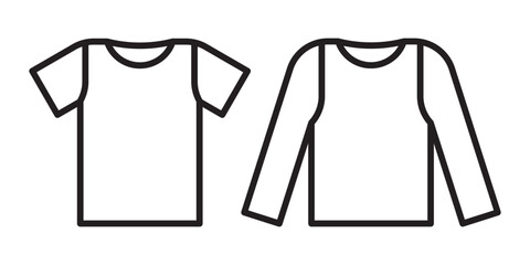 T-shirt and long sleeve t-shirt icon. Blank white t shirt and long sleeve t shirt design.