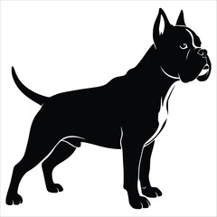 Elegant Canine Silhouette: A striking black silhouette of a muscular canine stands poised, showcasing its refined form and powerful stance.
