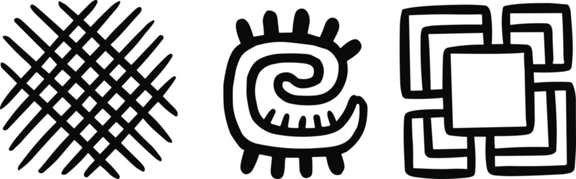 Black and White West African Adinkra Symbol Vector Set Featuring Nyame Ntium Nkyinkyim and Mate Masie Cultural Graphic Icons for Traditional Ethnic Tribal Design