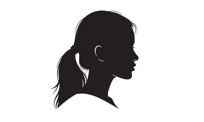 Detailed black silhouette of a woman's head in profile with a neat ponytail.