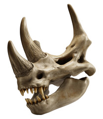 Triceratops dinosaur skull with horns on black triceratops skull isolated on a transparent background