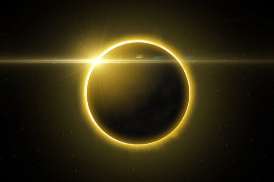 Solar eclipse. A total solar eclipse in the sky with full coverage of the sun. Fire ring.