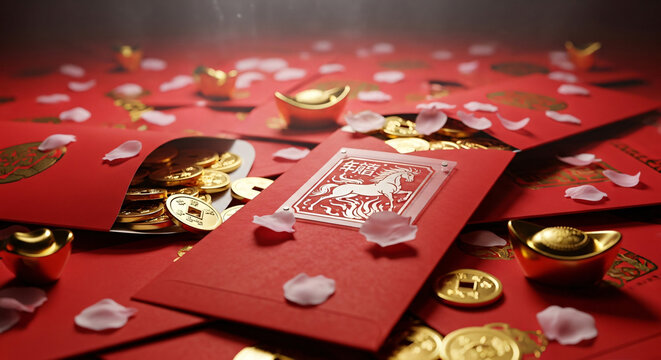 Chinese New Year Red Envelopes and Gold Coins Chinese new year lunar new year year of the horse pros