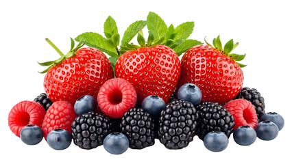 Obraz premium A vibrant arrangement of mixed berries isolated on transparent background