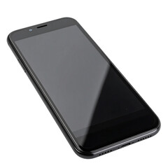 Turned off black modern smartphone isolated on white background