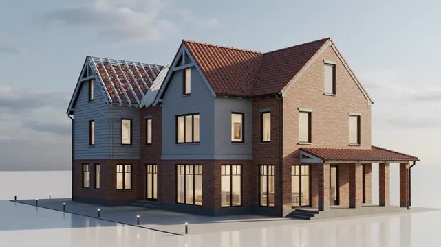 Architectural Blueprint Transitioning to 3D House Model Timelapse