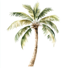 Watercolor painting of a tall palm tree with green fronds.