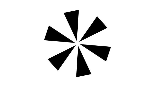 Black geometric asterisk shape rotating on white background. Seamless loop animation suitable for loading screens and user interface buffering icons.