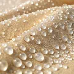 Macro water drops on glass with golden light creating an abstract fresh and natural texture