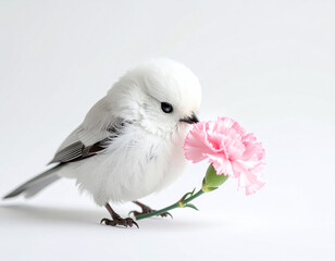 Shimaenaga holding a pink carnation gently
ピンクのカーネーションを優しく持つシマエナガ