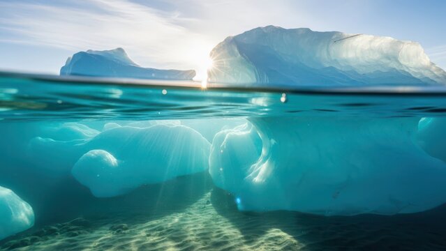 Underwater view of floating icebergs