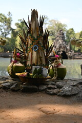 Floral offering at a temple in the Angkor area - beautiful display closeup