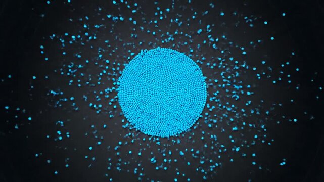 Abstract visualization of glowing blue particles forming concentric circles and chaotic patterns