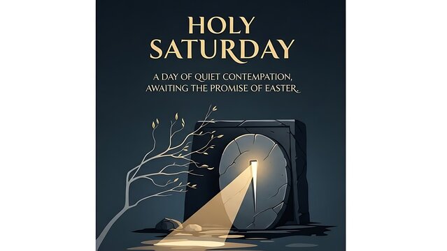 Holy Saturday religious candlelight vigil with cross shadow and Easter promise in minimalist dark interior