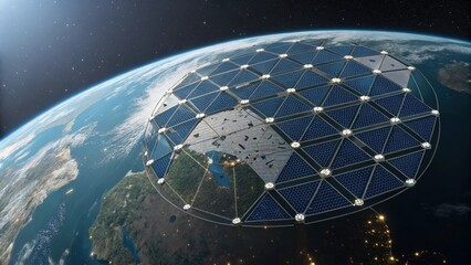 Naklejka premium Solar satellite in orbit around Earth generating clean energy