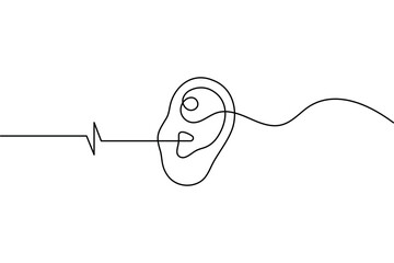 Obraz premium Minimalist ear line drawing with frequency wave for audiology and hearing health