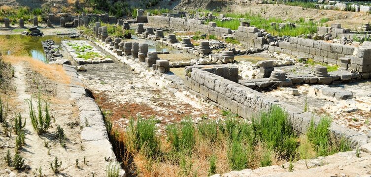Submerged Ancient Temple Ruins at Letoon Sanctuary, UNESCO World Heritage Site, Turkey