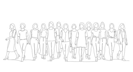 Naklejka premium Group of women standing together in a line sketch.