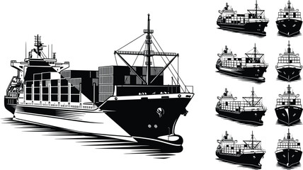 Obraz premium Cargo Container Ship Vector Illustration for International Maritime Transport Global Logistics Trade Freight Shipping Industry Vessel on White Background Isolated