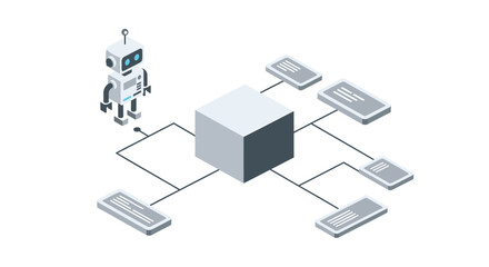 Robot connecting to multiple devices vector illustration