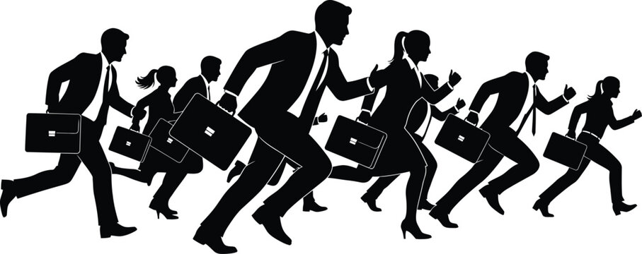 Silhouette vector illustration of business people running in a crowd