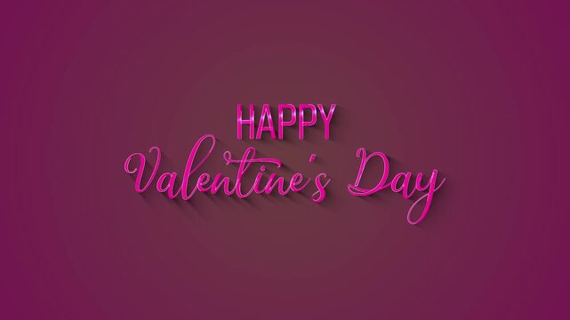 Happy Valentine's Day elegant pink 3D glossy lettering on a deep purple background, minimalist romantic greeting card illustration