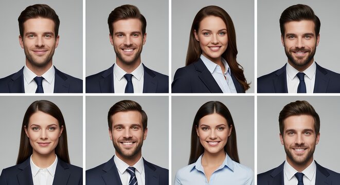 Set of professional user profile photos, ideal for corporate website team pages or ID cards.