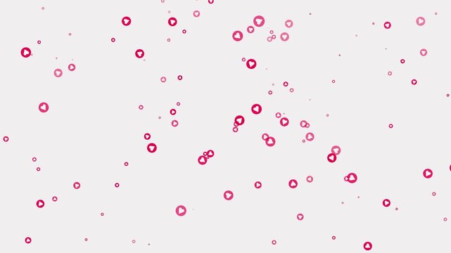 Red heart flying animation on white background. Social media emoji participles- Animated love hearts flying upward. Romantic and passionate valentine's day atmosphere. Social media live streaming.