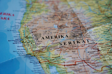 Obraz premium view map of United States of America, on geographical map of America