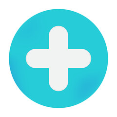 Fototapeta premium Plus or medical cross on white circle button. Medicine, healthcare, user interface and technology concept. 3d vector icon. Cartoon minimal style.