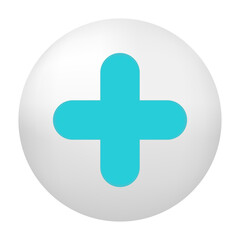 Fototapeta premium Plus or medical cross on white circle button. Medicine, healthcare, user interface and technology concept. 3d vector icon. Cartoon minimal style.