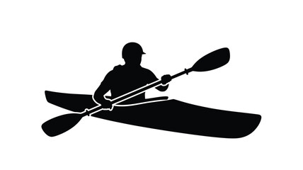 a person kayaking on water sporting a hat depicted as a silhouette