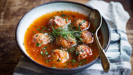 Soup with meatballs and vegetables