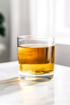 A trendy kombucha drink glowing in warm sunlight, highlighting fermentation and modern wellness culture.